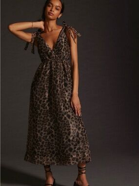 Anthropologie Daniel Rainn Organza Printed V-Neck Midi Dress size XS